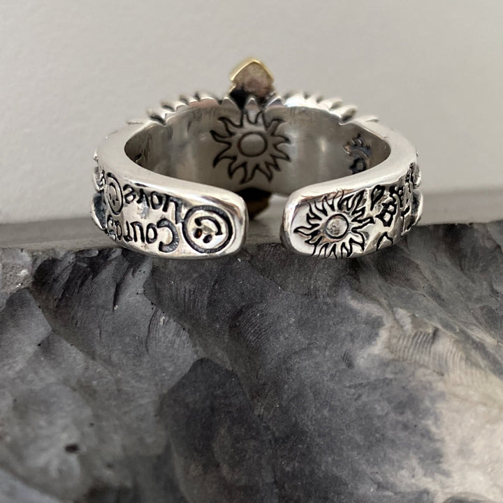 Retro Wings Cross Graffiti Letter Adjustable Ring