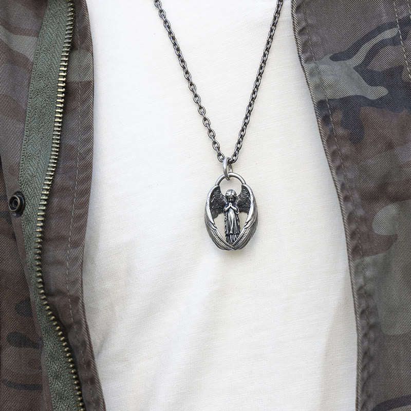 Blessing Praying Guardian Angel Wing Pendant Necklace