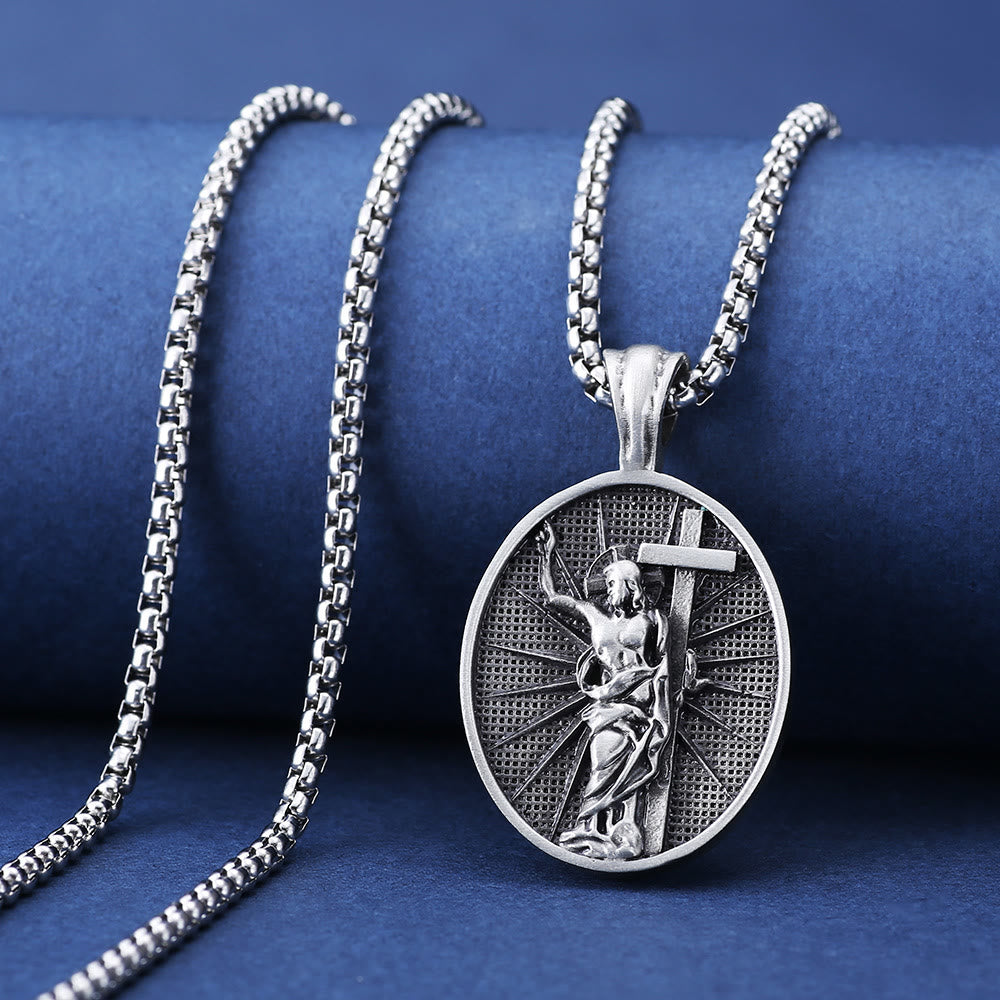 Risen Jesus Medallion Christian Religious Necklace
