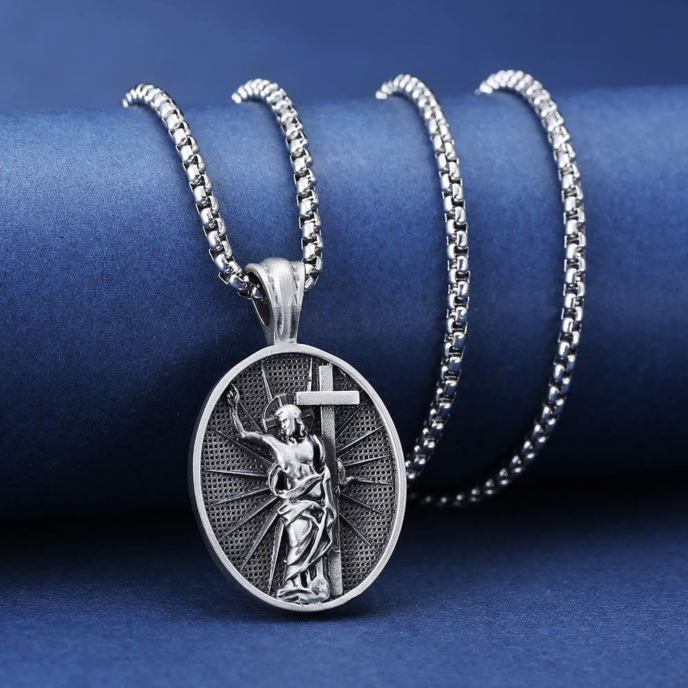 Risen Jesus Medallion Christian Religious Necklace