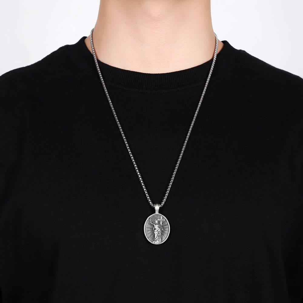 Risen Jesus Medallion Christian Religious Necklace