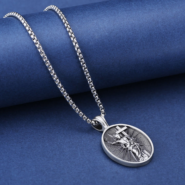 Risen Jesus Medallion Christian Religious Necklace