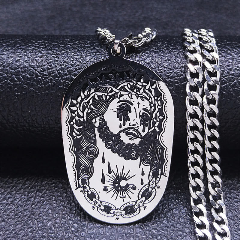 Multi-element Crown of Thorns Statue of Jesus Necklace