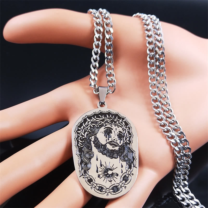 Multi-element Crown of Thorns Statue of Jesus Necklace