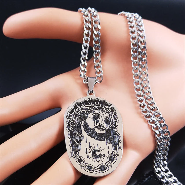 Multi-element Crown of Thorns Statue of Jesus Necklace
