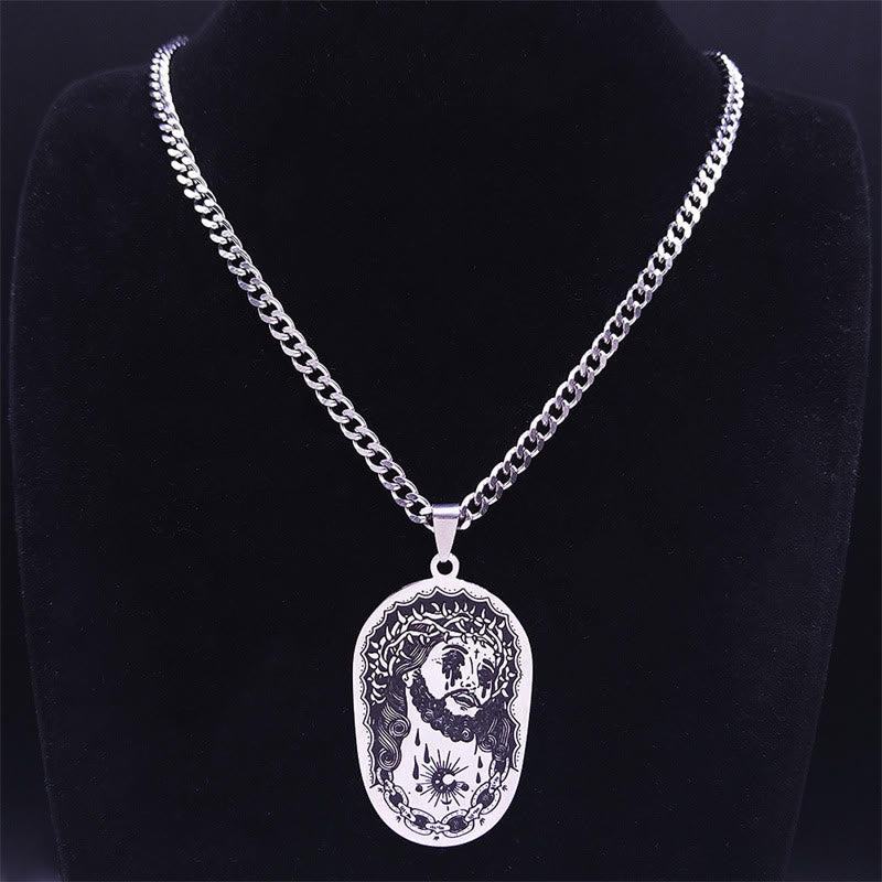 Multi-element Crown of Thorns Statue of Jesus Necklace