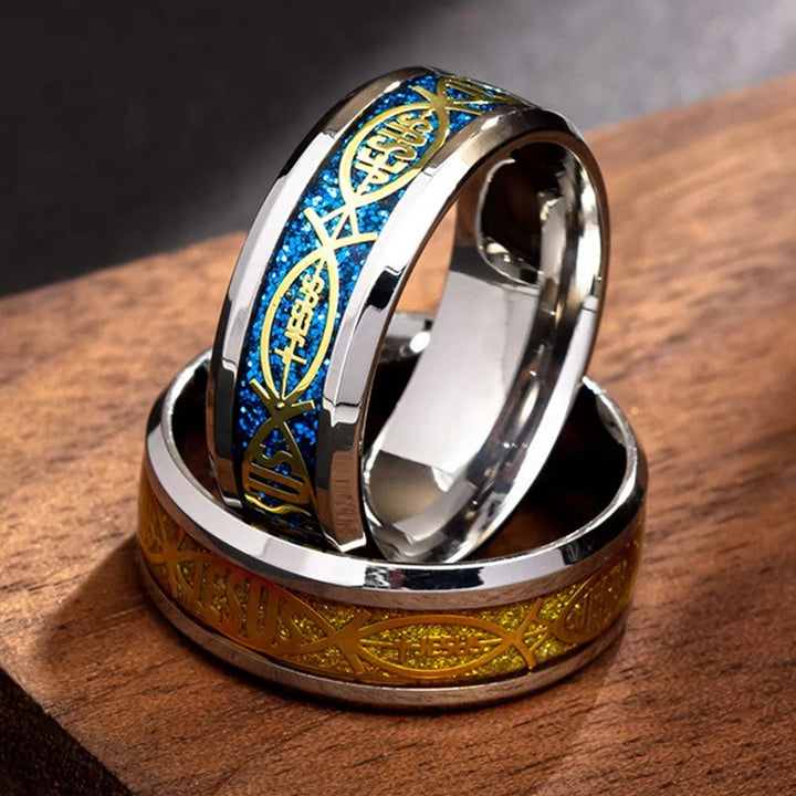 Rustic Stainless Steel Ring: "Jesus" in Fish
