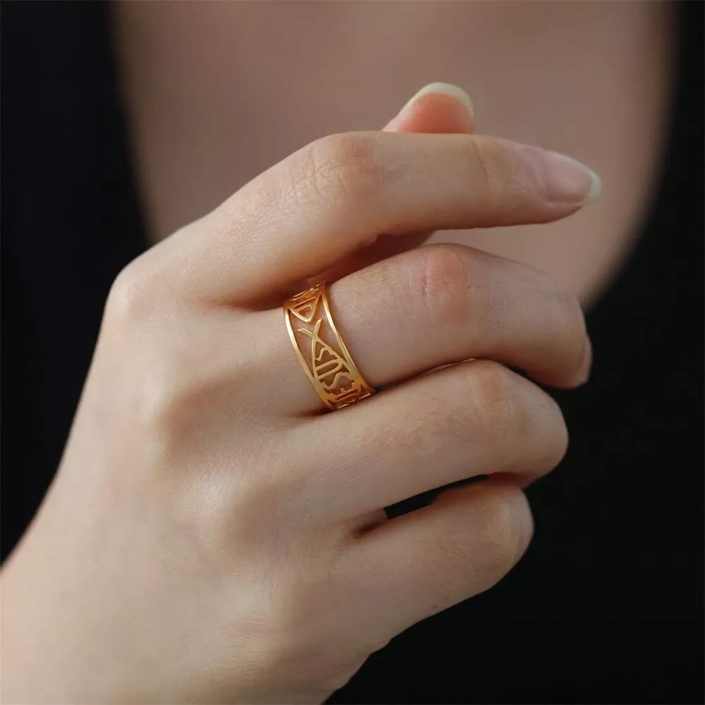 Jesus Fish Skeleton Titanium Religion Ring