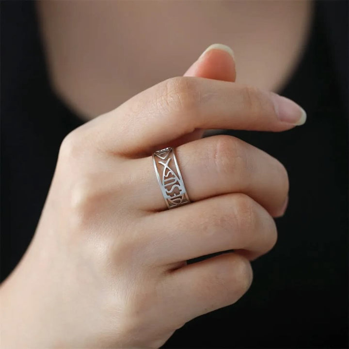 Jesus Fish Skeleton Titanium Religion Ring