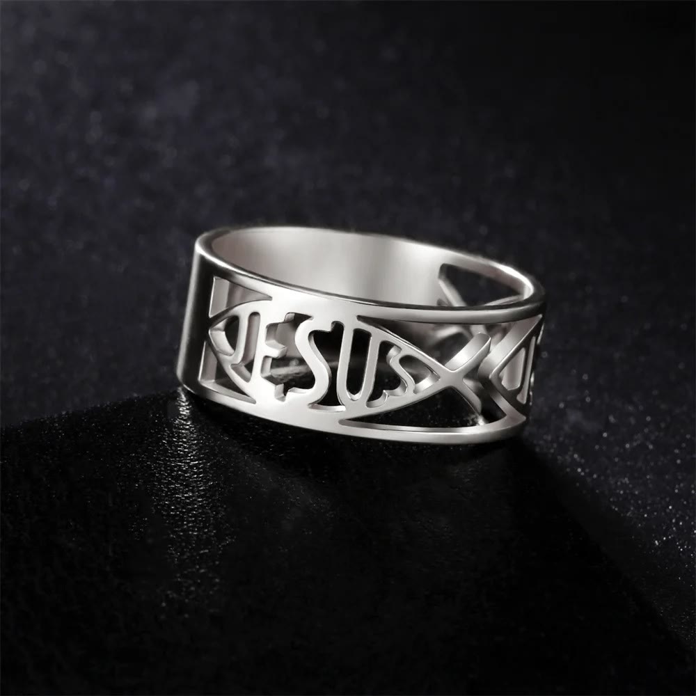 Jesus Fish Skeleton Titanium Religion Ring