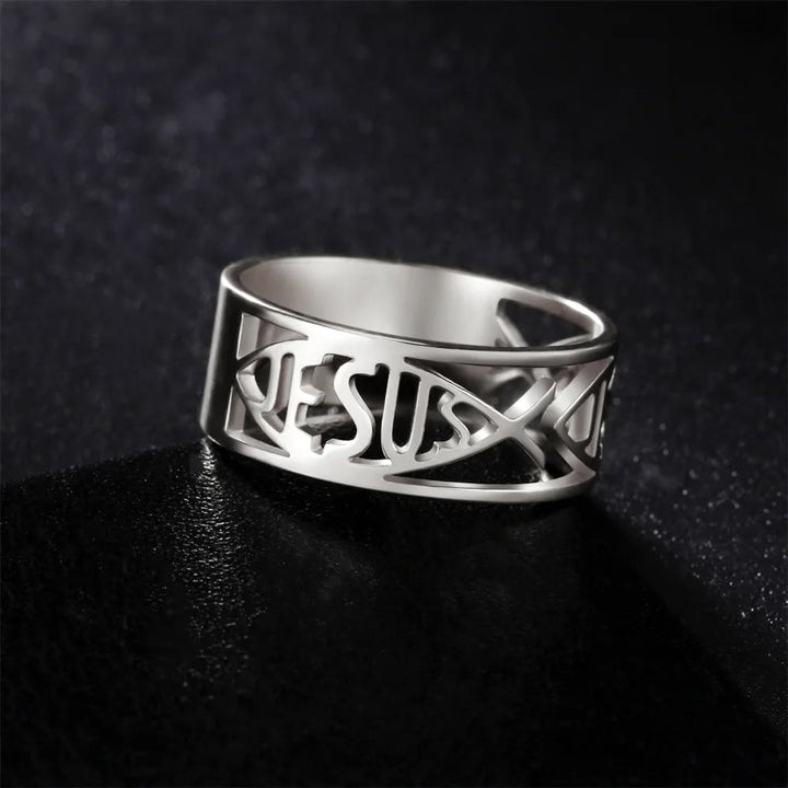 Jesus Fish Skeleton Titanium Religion Ring