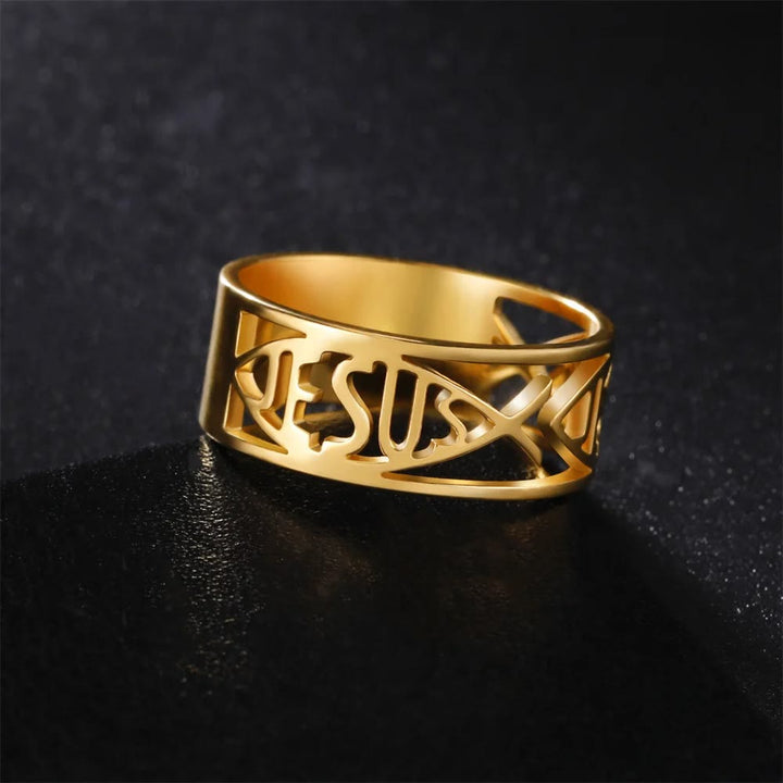 Jesus Fish Skeleton Titanium Religion Ring