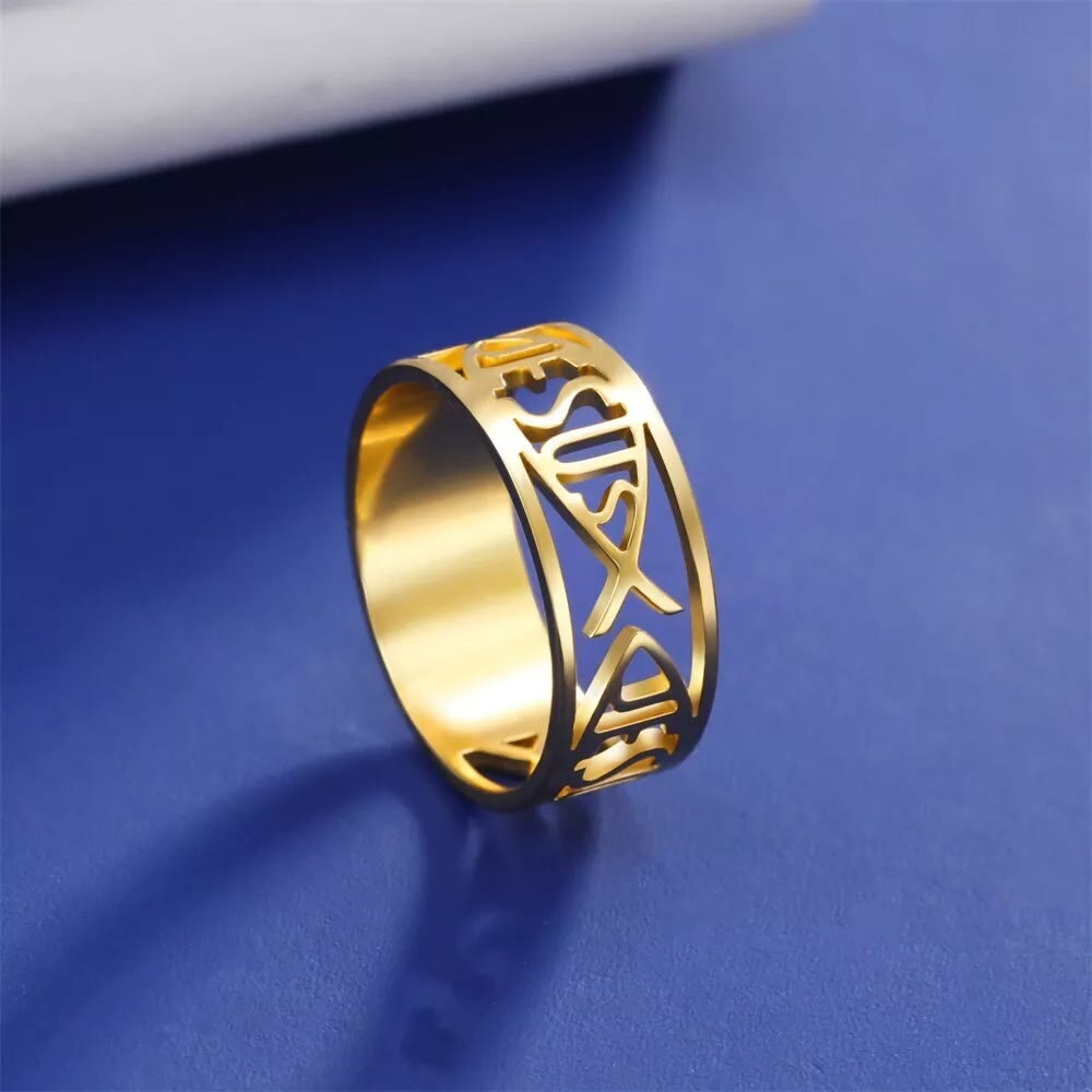 Jesus Fish Skeleton Titanium Religion Ring