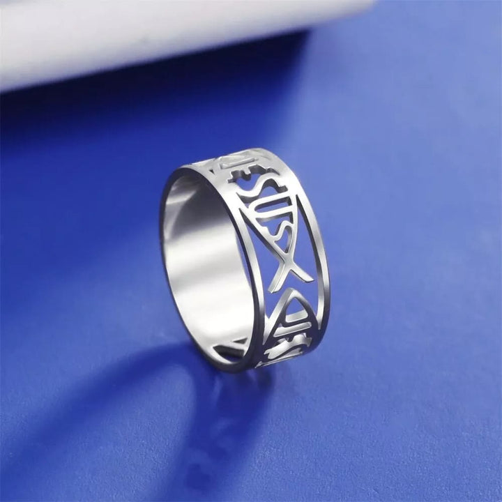 Jesus Fish Skeleton Titanium Religion Ring