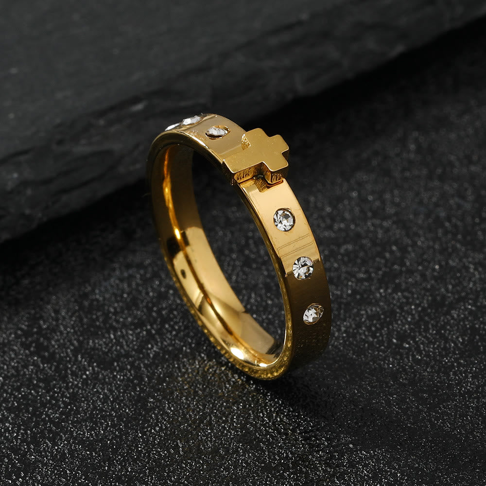 Colorfast Three-dimensional Cross Stainless Steel Ring