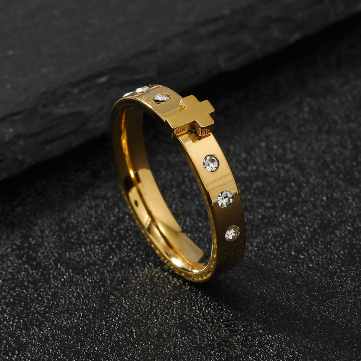 Colorfast Three-dimensional Cross Stainless Steel Ring