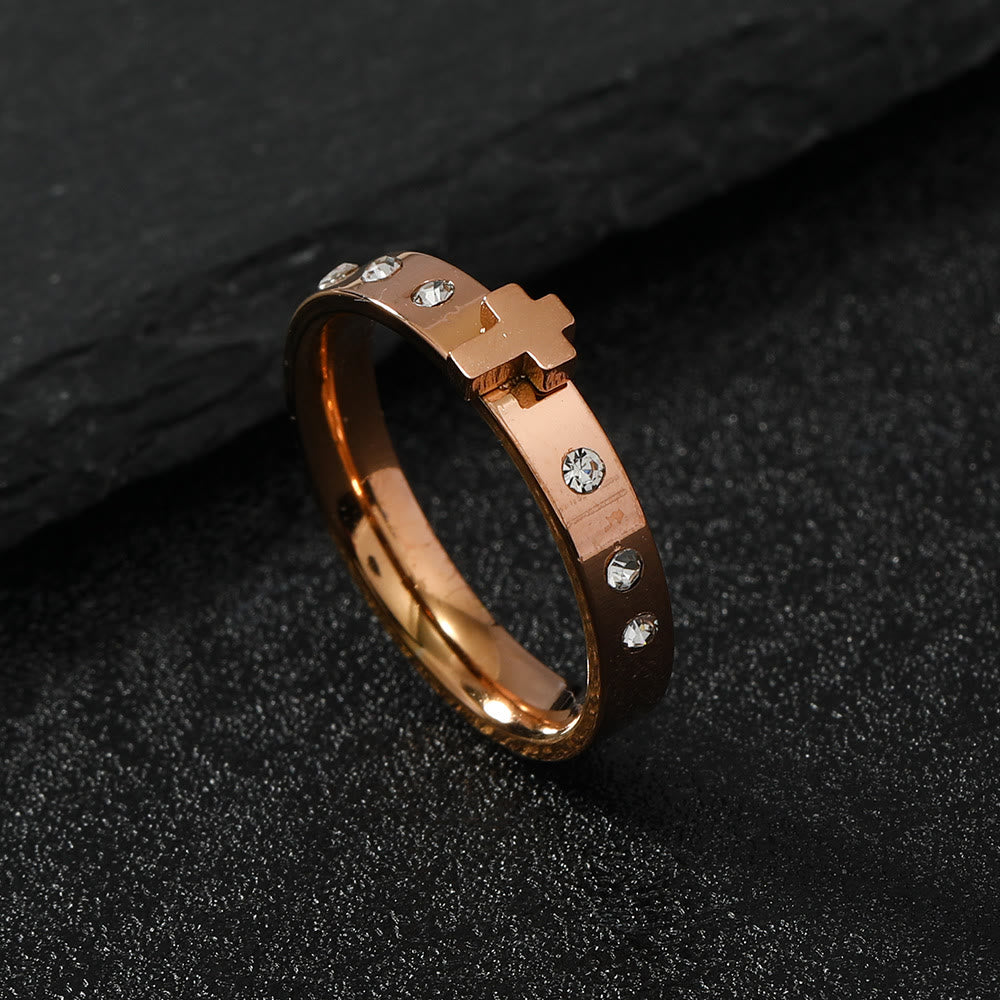 Colorfast Three-dimensional Cross Stainless Steel Ring