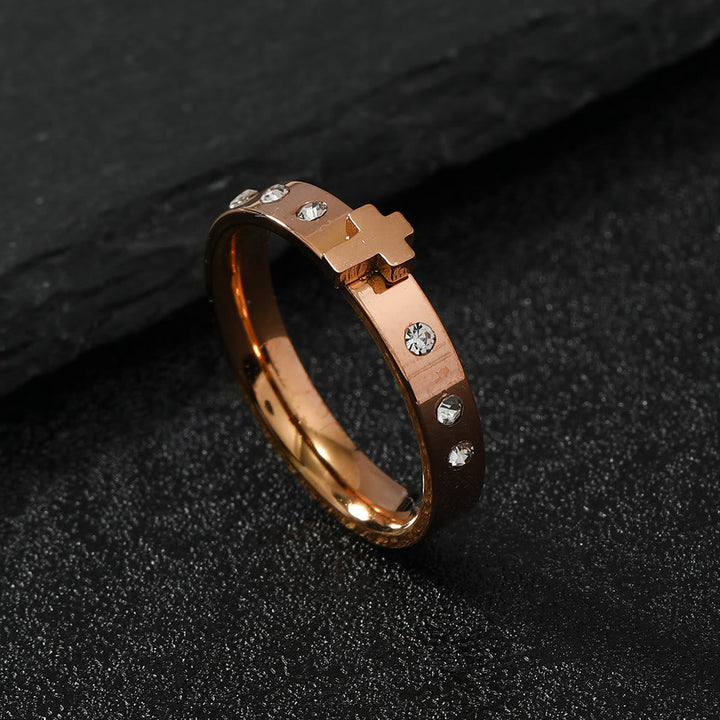 Colorfast Three-dimensional Cross Stainless Steel Ring