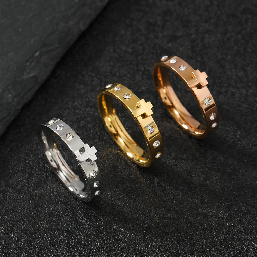 Colorfast Three-dimensional Cross Stainless Steel Ring