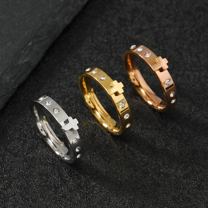 Colorfast Three-dimensional Cross Stainless Steel Ring