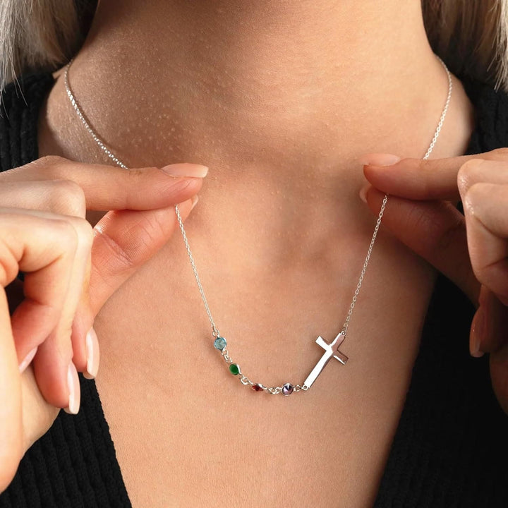 Biblical Birthstone Cross Necklace Religion Jewelry Gift