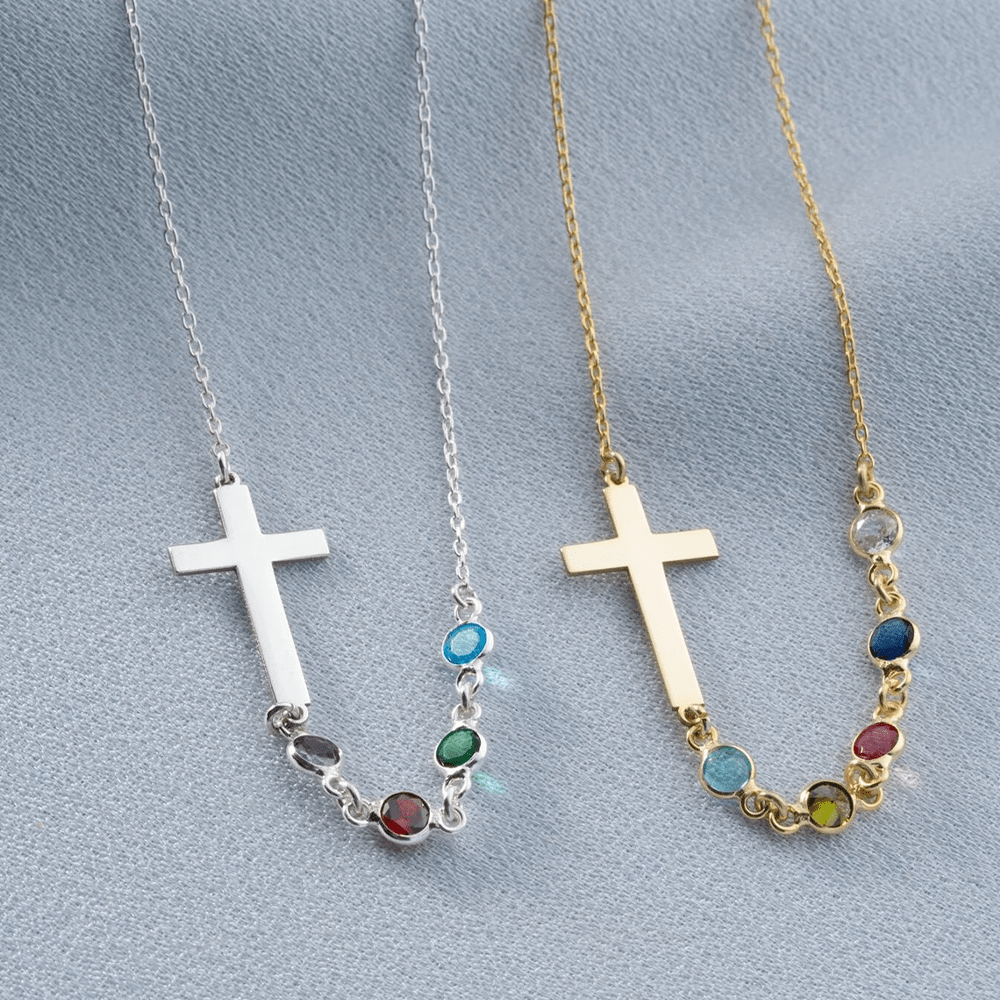 Biblical Birthstone Cross Necklace Religion Jewelry Gift