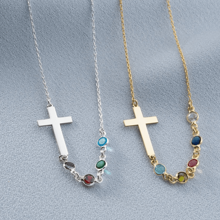 Biblical Birthstone Cross Necklace Religion Jewelry Gift
