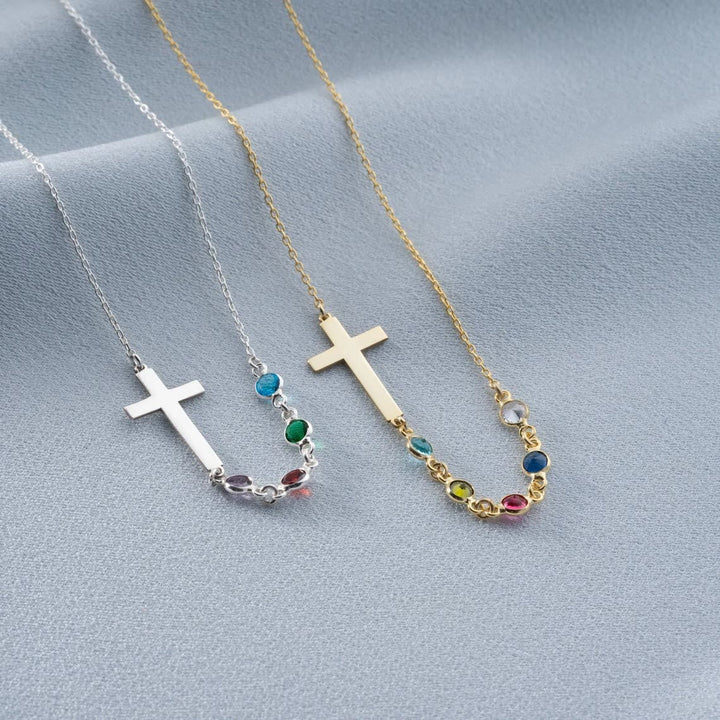 Biblical Birthstone Cross Necklace Religion Jewelry Gift