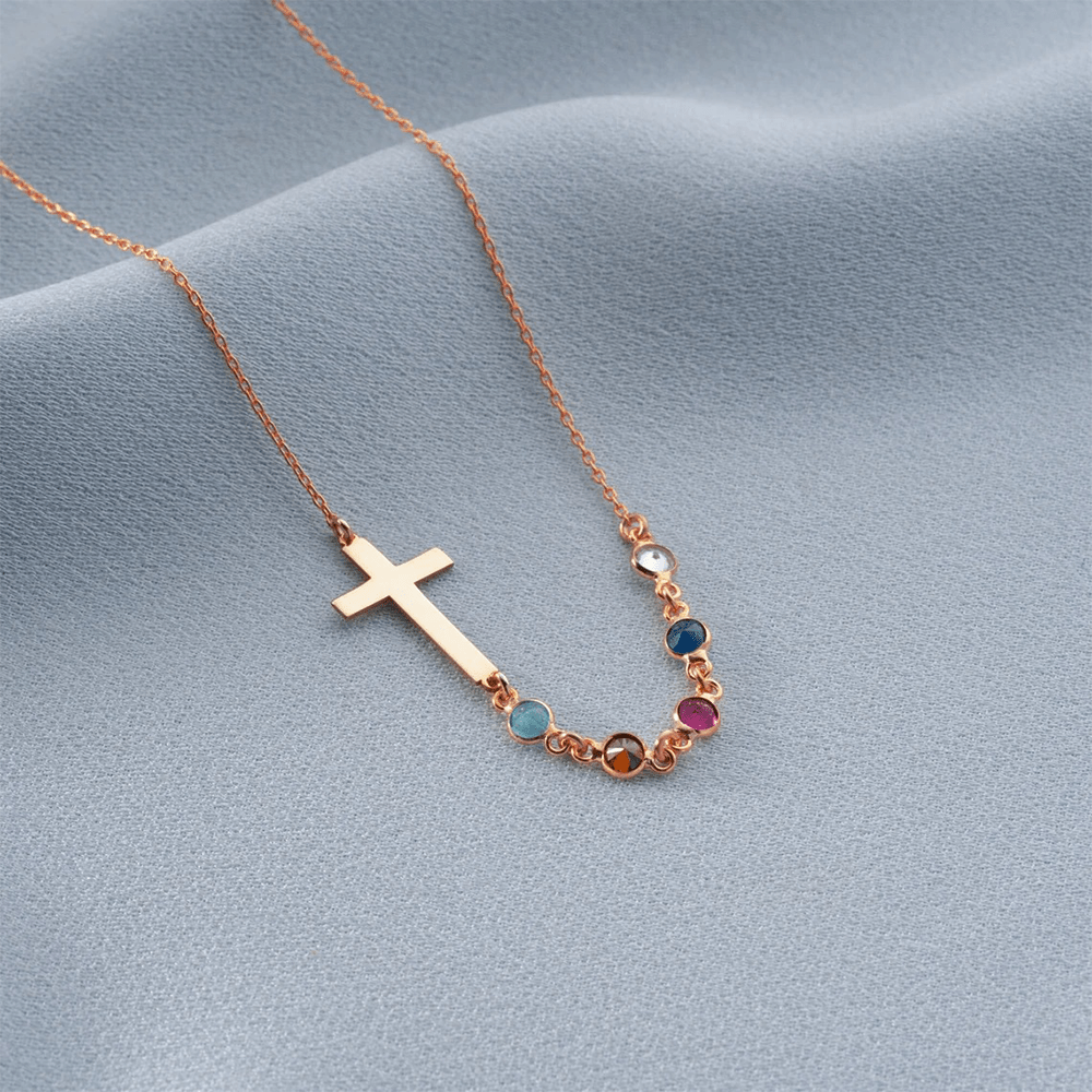 Biblical Birthstone Cross Necklace Religion Jewelry Gift