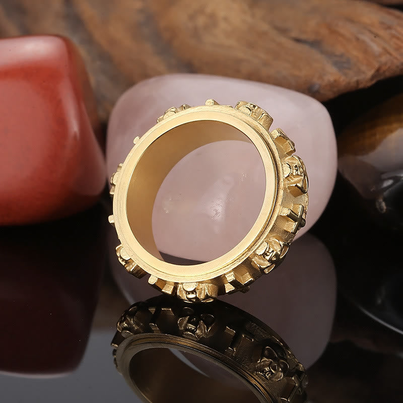 Rotatable Skull Head Cross Religion Ring