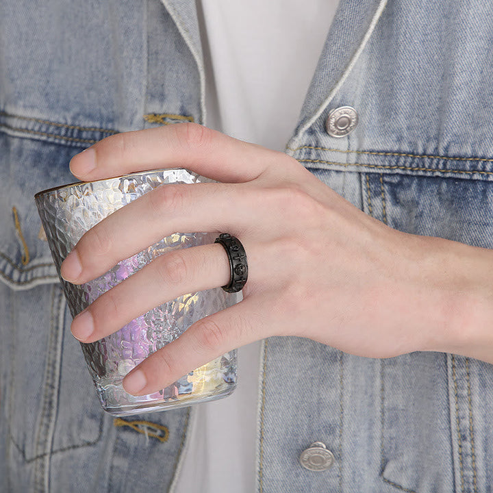 Rotatable Skull Head Cross Religion Ring