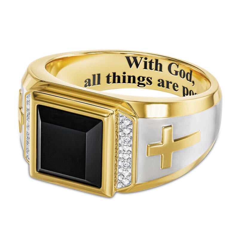 Faith Two Tone Plated Cross Ring - With God All Things Are Possible