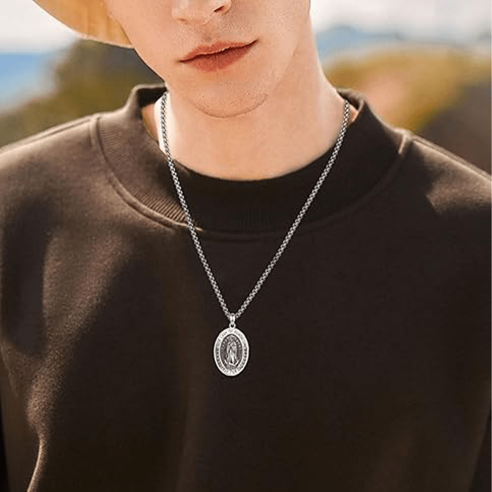 Virgin Mary Religious Stainless Steel Pendant Necklace
