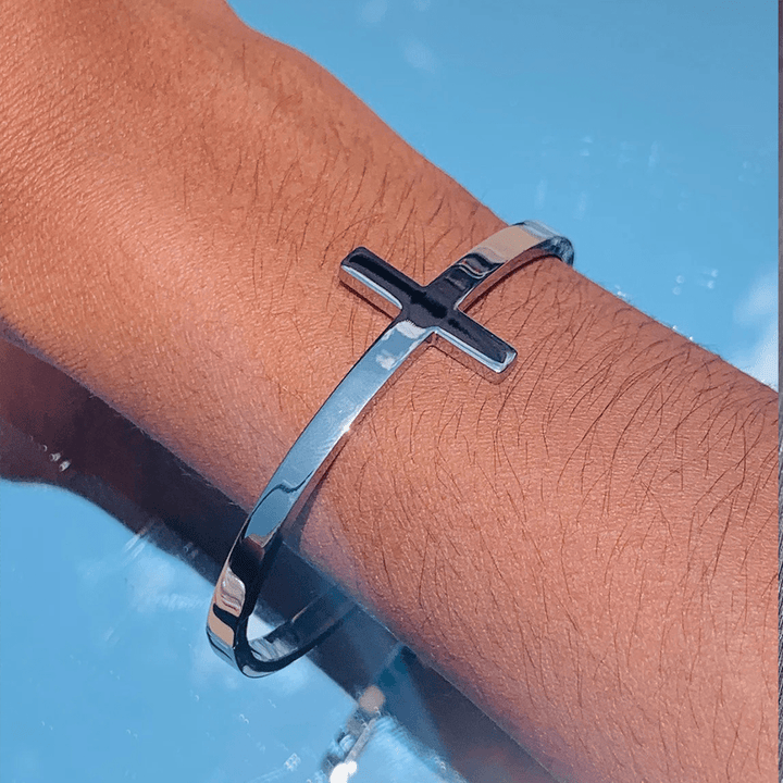 Silver Cross Cuff Bangle Religion Bracelet