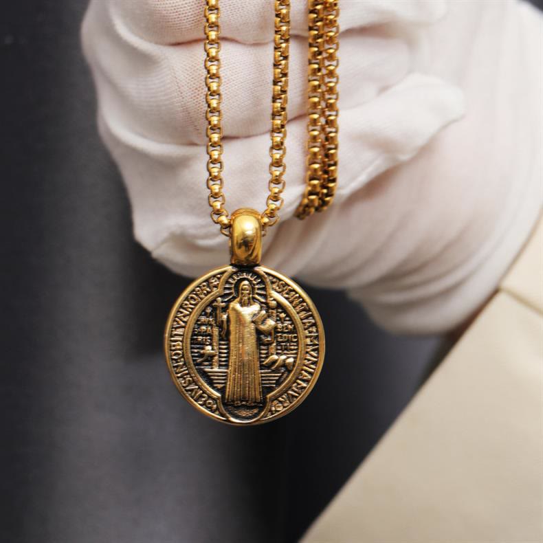Double-Sided Pattern St. Benedict Symbol Necklace