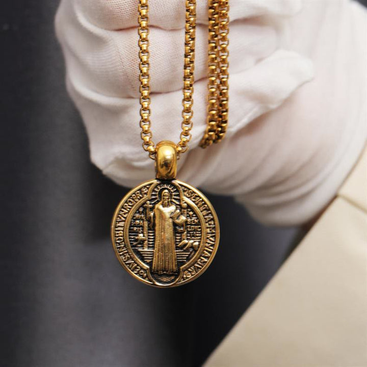 Double-Sided Pattern St. Benedict Symbol Necklace