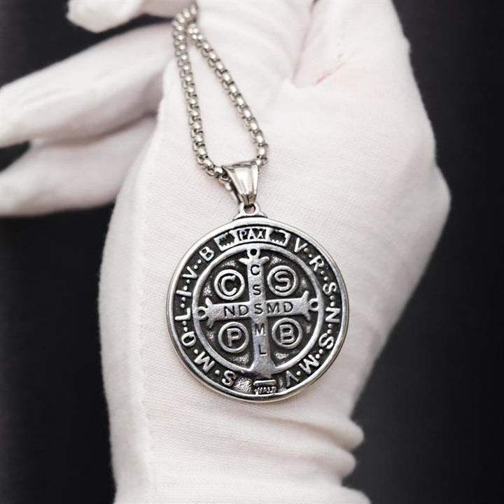 Double-Sided Pattern St. Benedict Symbol Necklace