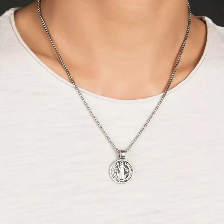 Double-Sided Pattern St. Benedict Symbol Necklace