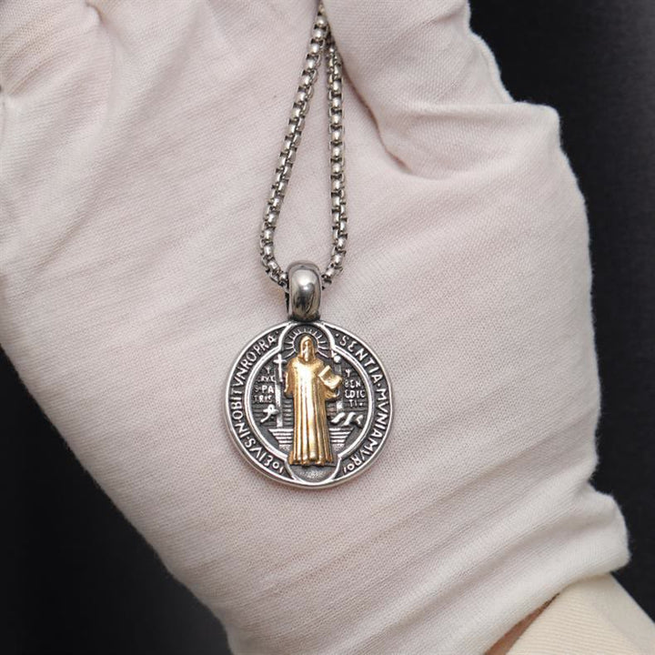 Double-Sided Pattern St. Benedict Symbol Necklace