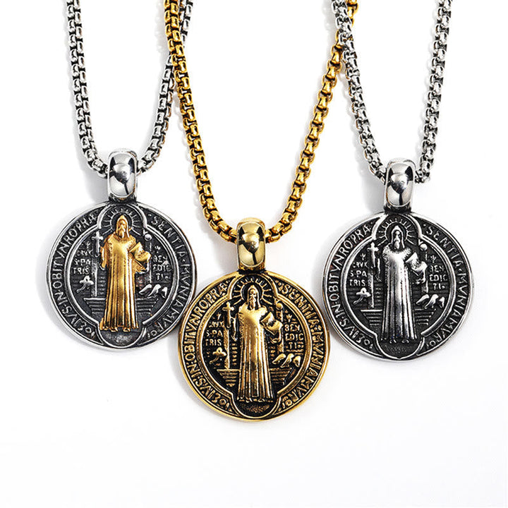 Double-Sided Pattern St. Benedict Symbol Necklace