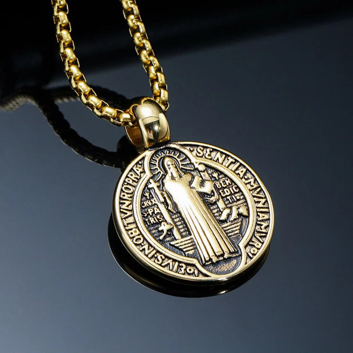 Double-Sided Pattern St. Benedict Symbol Necklace
