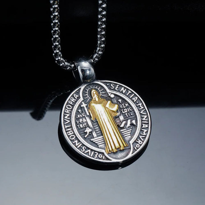 Double-Sided Pattern St. Benedict Symbol Necklace