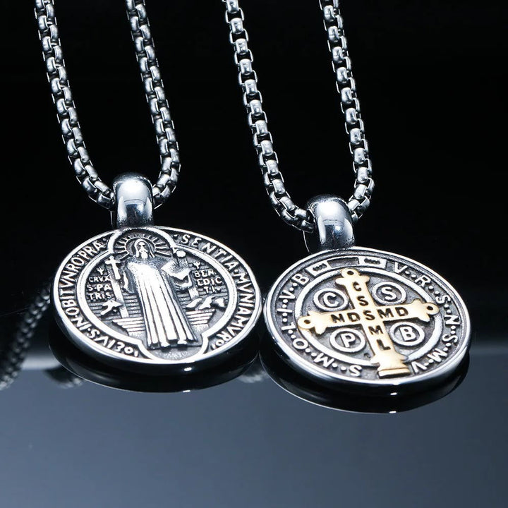Double-Sided Pattern St. Benedict Symbol Necklace
