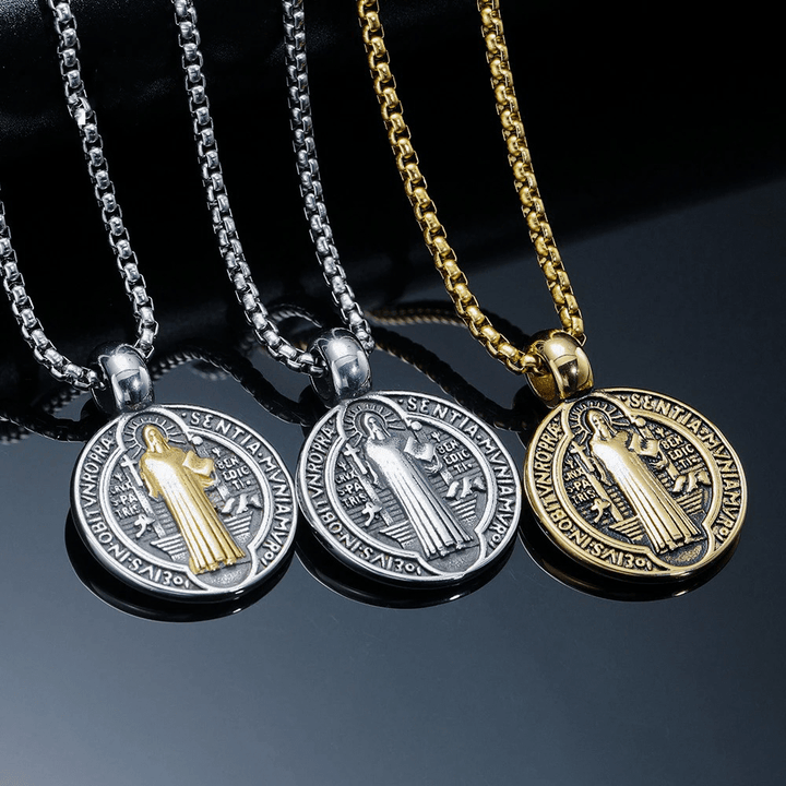 Double-Sided Pattern St. Benedict Symbol Necklace
