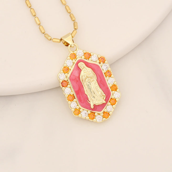 Exquisite Blessed Mary Micro-inlaid Zircon Necklace