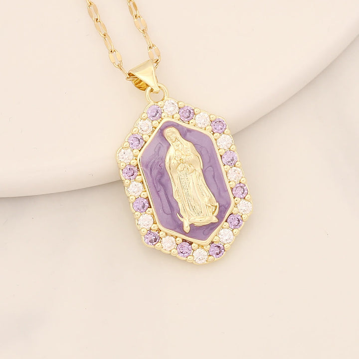 Exquisite Blessed Mary Micro-inlaid Zircon Necklace