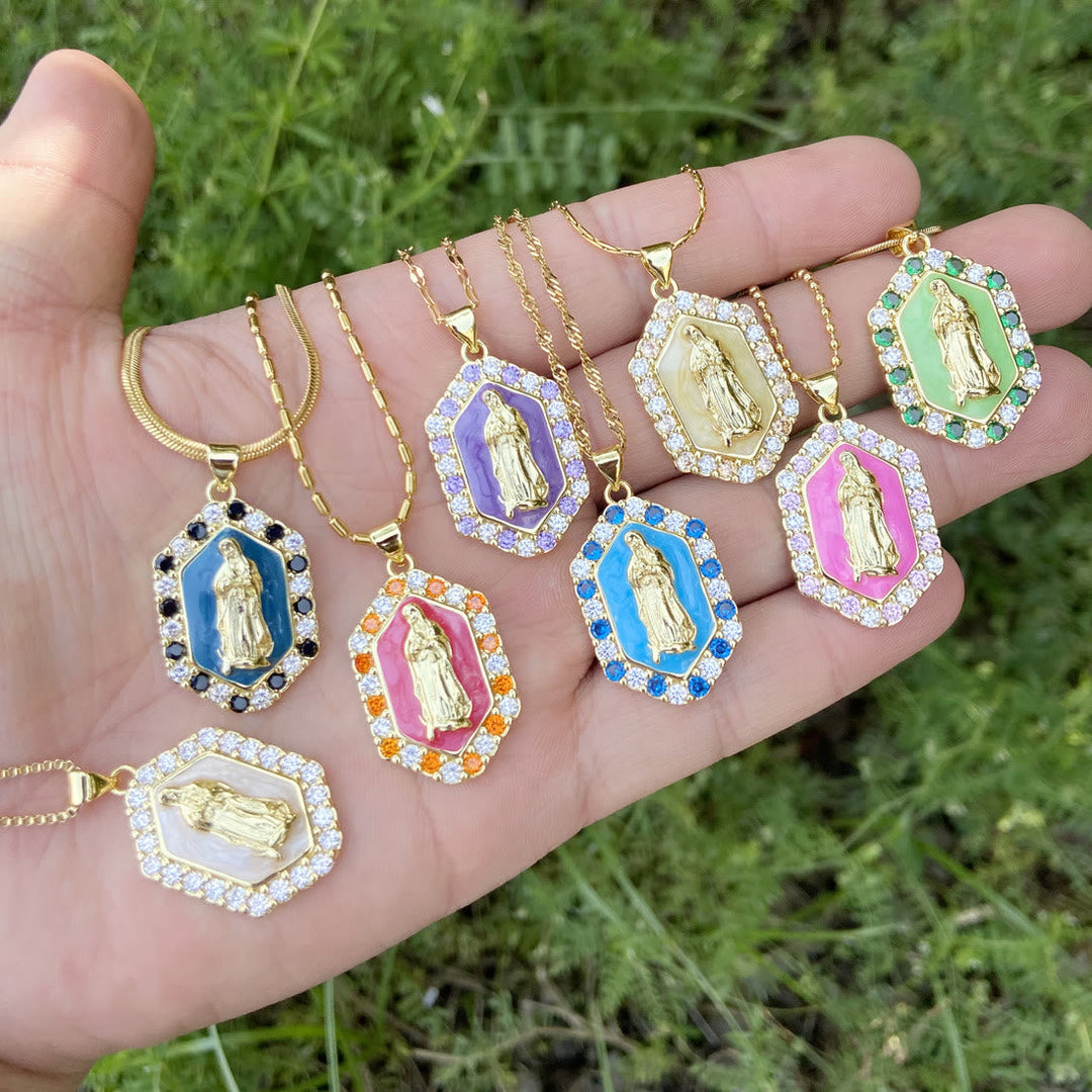 Exquisite Blessed Mary Micro-inlaid Zircon Necklace