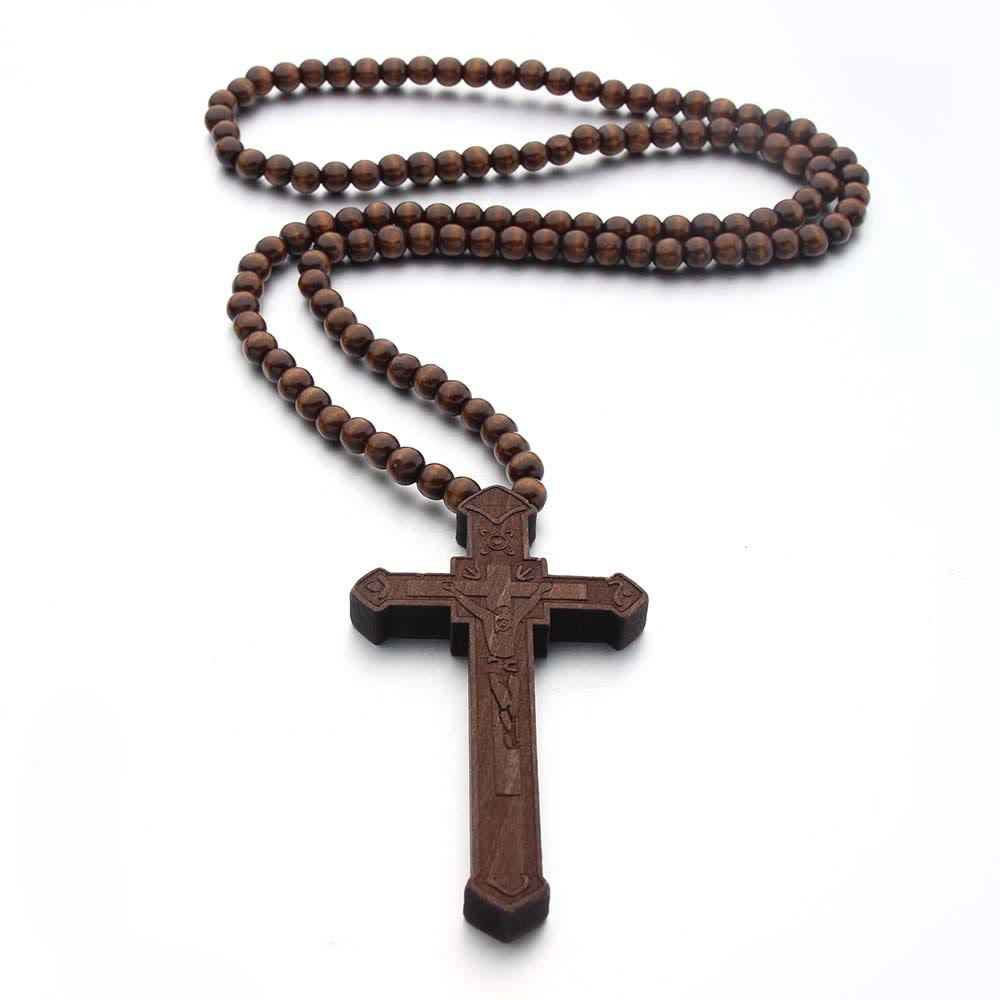 Jesus Cross Wooden Necklace