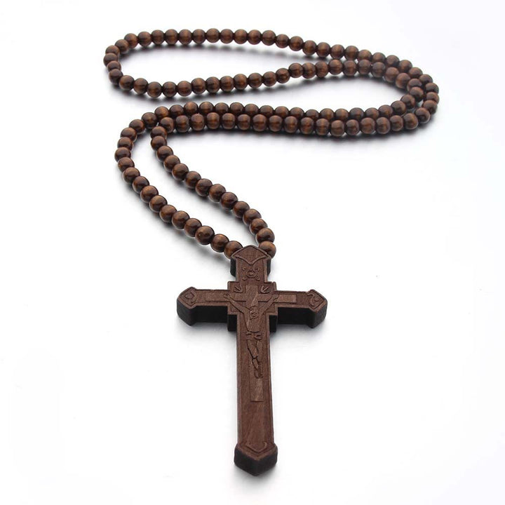 Jesus Cross Wooden Necklace
