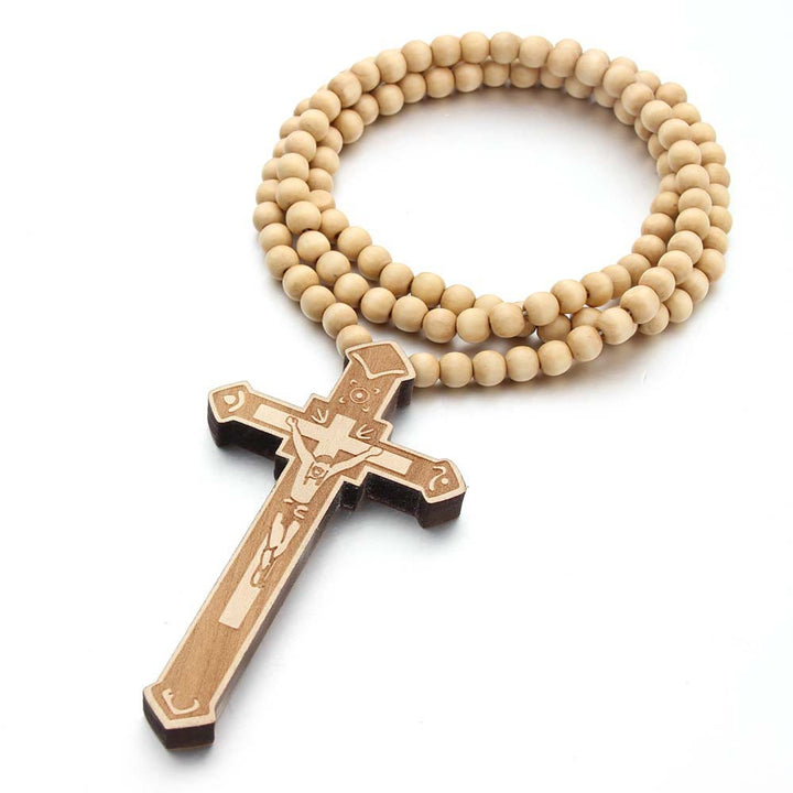 Jesus Cross Wooden Necklace